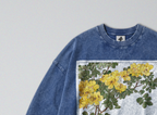 Oversized Snow Washed Long Sleeve Cotton Tee - Japanese Wildflower Print