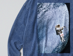 Oversized Snow Washed Long Sleeve Cotton Tee - Floating Astronaut Print
