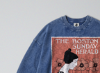 Oversized Snow Washed Long Sleeve Cotton Tee - Boston Sunday Herald Print