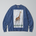 Oversized Snow Washed Long Sleeve Cotton Tee - Nubian Giraffe Print