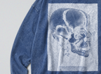 Oversized Snow Washed Long Sleeve Cotton Tee - Inverted Human Skull Print