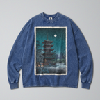 Oversized Snow Washed Long Sleeve Cotton Tee - Japan's Asakusa Kinryuzan Temple Print