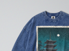 Oversized Snow Washed Long Sleeve Cotton Tee - Japan's Asakusa Kinryuzan Temple Print