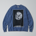 Oversized Snow Washed Long Sleeve Cotton Tee - Sun & Moon in Outer Space Print
