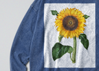 Oversized Snow Washed Long Sleeve Cotton Tee - Minimalist Sunflower Print