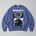 Oversized Snow Washed Cotton Sweatshirt - Black & White Sunflower Print