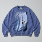 Oversized Snow Washed Cotton Sweatshirt - Astronaut in Space Print