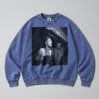 Oversized Snow Washed Cotton Sweatshirt - Famous Singer Billie Holiday Print