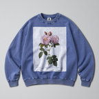 Oversized Snow Washed Cotton Sweatshirt - Minimalist Rose Print