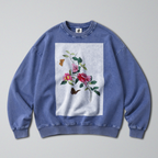 Oversized Snow Washed Cotton Sweatshirt - Colorful Flower Stem Print
