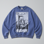 Oversized Snow Washed Cotton Sweatshirt - Macabre Coffin Print