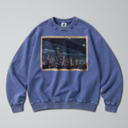 Oversized Snow Washed Cotton Sweatshirt - New York City Skyline Print