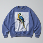 Oversized Snow Washed Cotton Sweatshirt - Yellow & Blue Parrot