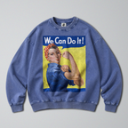 Oversized Snow Washed Cotton Sweatshirt - Rosie The Riveter Print