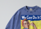 Oversized Snow Washed Cotton Sweatshirt - Rosie The Riveter Print