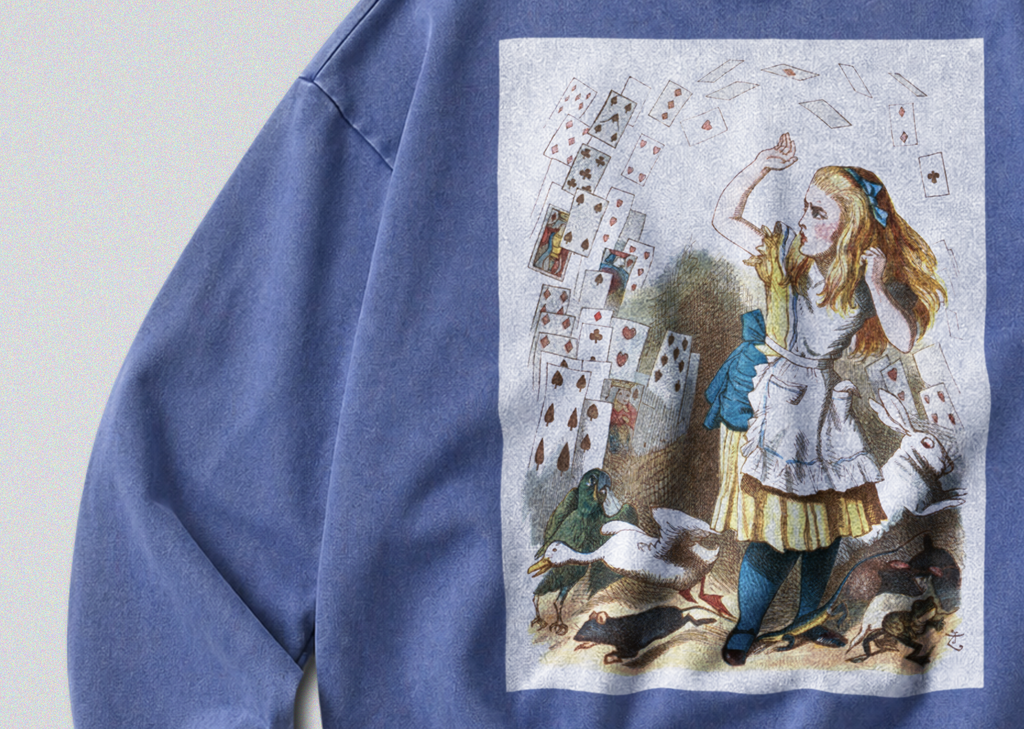 Oversized Snow Washed Cotton Sweatshirt - Alice in Wonderland Print