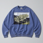 Oversized Snow Washed Cotton Sweatshirt - Spotted Bullfrog Print
