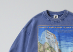 Oversized Snow Washed Cotton Sweatshirt - Zion National Park Print