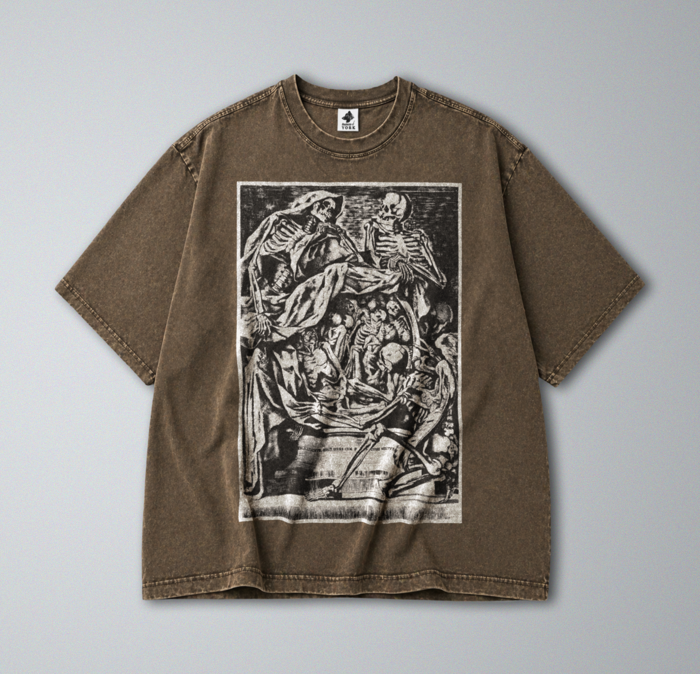Oversized Snow Washed Cotton Tee - 17th Century Skeleton Anatomy Art