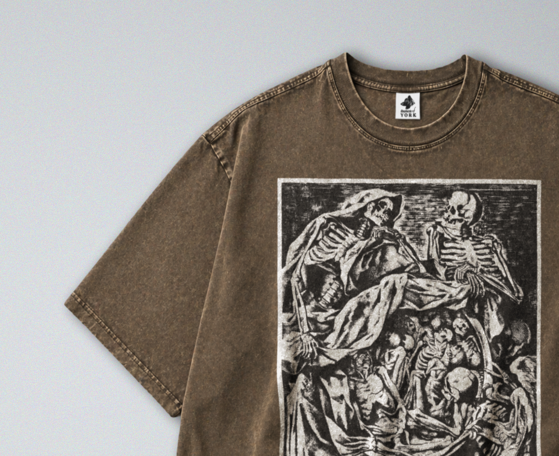 Oversized Snow Washed Cotton Tee - 17th Century Skeleton Anatomy Art