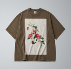 Oversized Snow Washed Cotton Tee - Vibrant Flower Stem Print