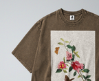 Oversized Snow Washed Cotton Tee - Vibrant Flower Stem Print