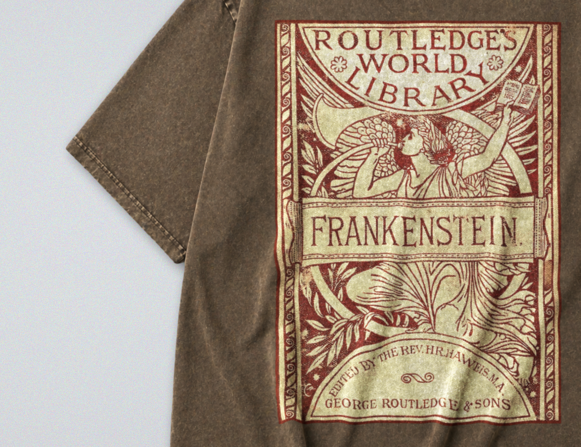 Oversized Snow Washed Cotton Tee - Frankenstein Book Cover Print
