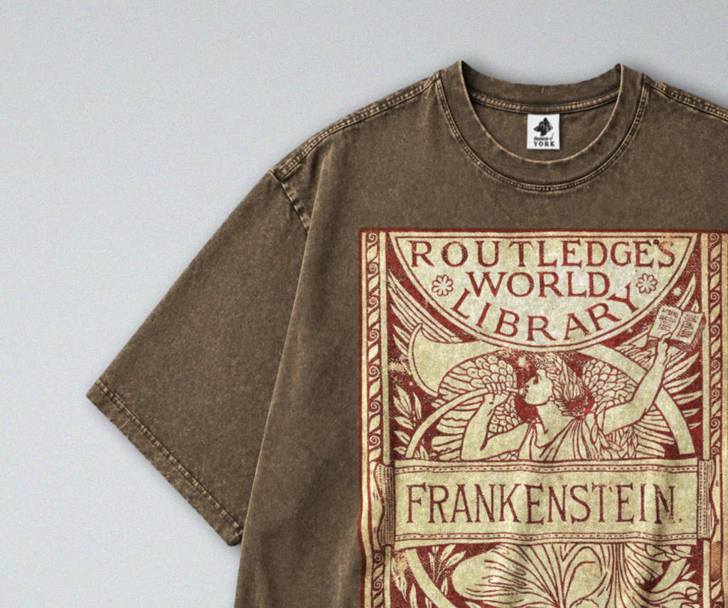 Oversized Snow Washed Cotton Tee - Frankenstein Book Cover Print