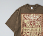 Oversized Snow Washed Cotton Tee - Frankenstein Book Cover Print