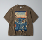 Oversized Snow Washed Cotton Tee - Japanese Naruto Whirlpools Print