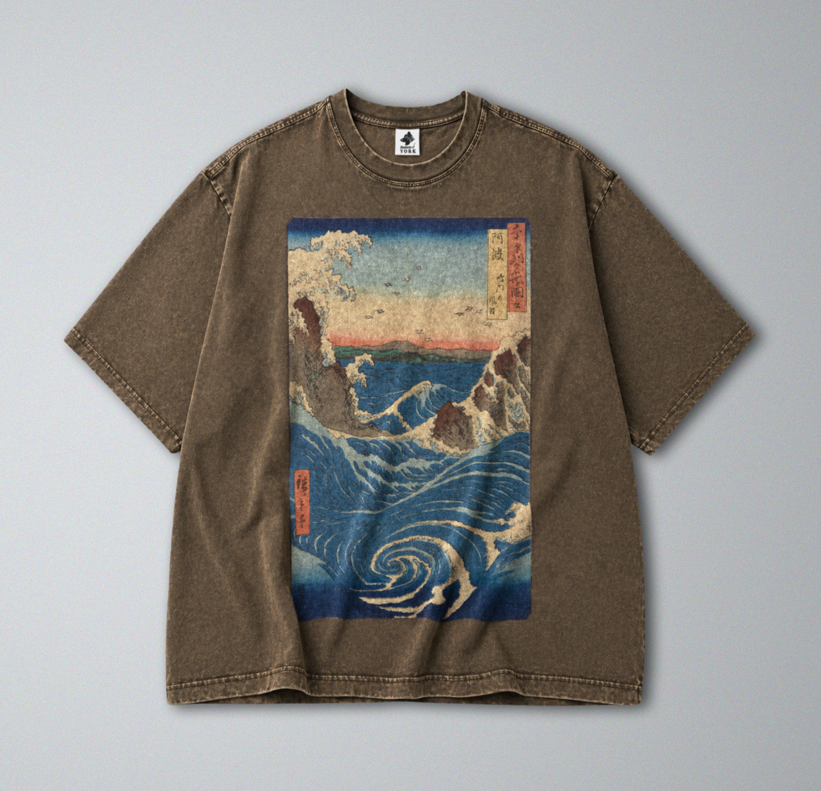 Oversized Snow Washed Cotton Tee - Japanese Naruto Whirlpools Print