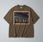 Oversized Snow Washed Cotton Tee - New York City Skyline at Night