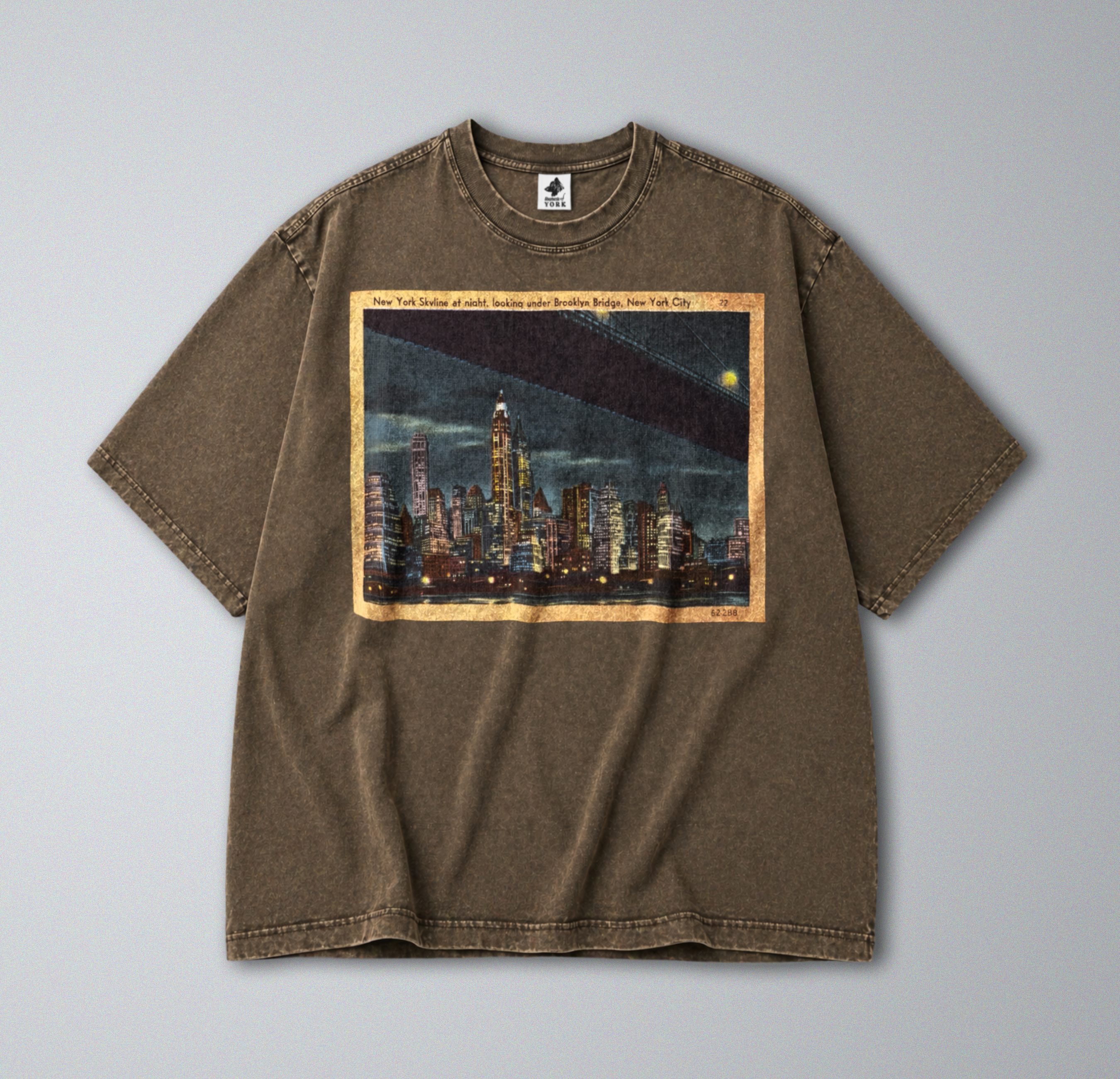 Oversized Snow Washed Cotton Tee - New York City Skyline at Night