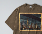 Oversized Snow Washed Cotton Tee - New York City Skyline at Night