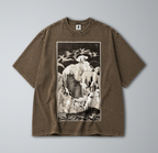 Oversized Snow Washed Cotton Tee - Black & White Owls in Snow Print