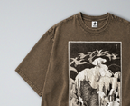 Oversized Snow Washed Cotton Tee - Black & White Owls in Snow Print