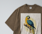 Oversized Snow Washed Cotton Tee - Blue & Yellow Parrot Print