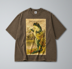 Oversized Snow Washed Cotton Tee - Frog Going Fishing Print