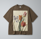 Oversized Snow Washed Cotton Tee - Tulips Flower Print