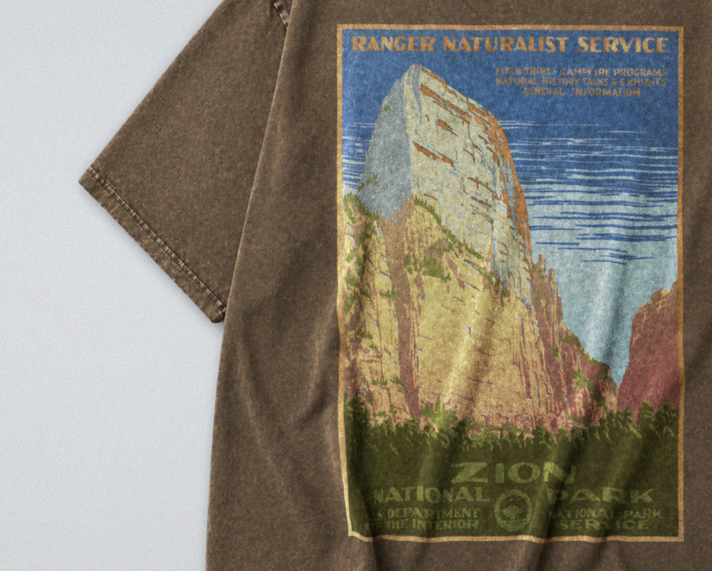 Oversized Snow Washed Cotton Tee - Zion National Park Print