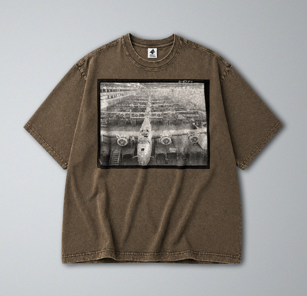 Oversized Snow Washed Cotton Tee - B24 Liberator Bombers Photo Print