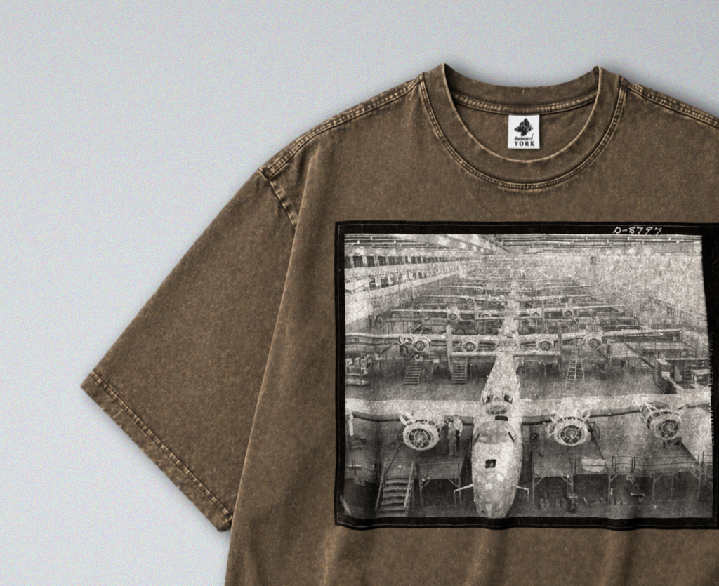 Oversized Snow Washed Cotton Tee - B24 Liberator Bombers Photo Print