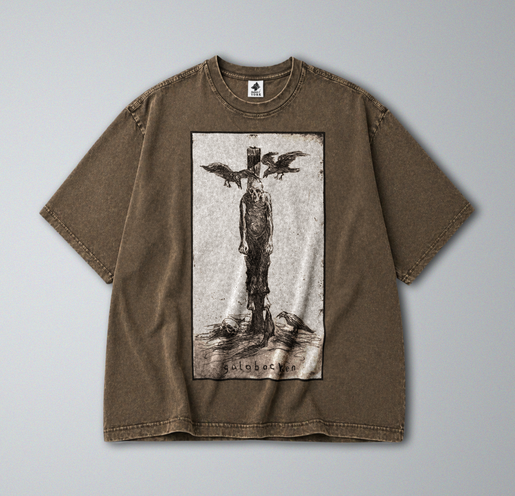 Oversized Snow Washed Cotton Tee - Morbid Public Hanging Print