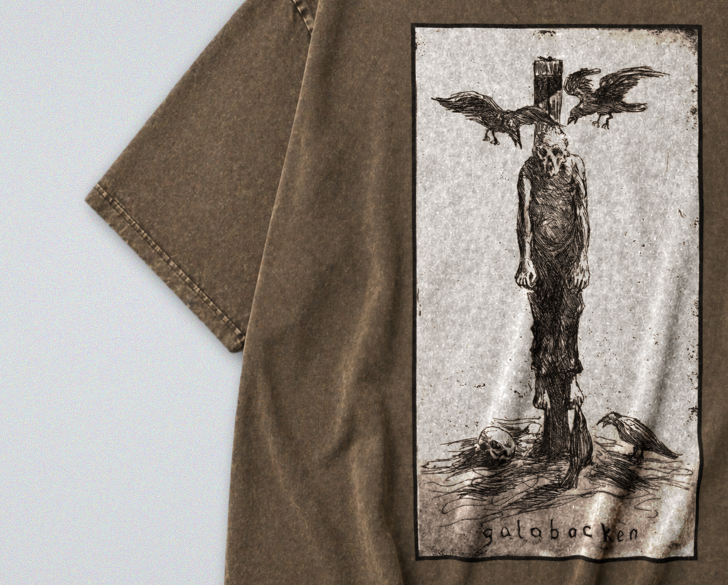 Oversized Snow Washed Cotton Tee - Morbid Public Hanging Print