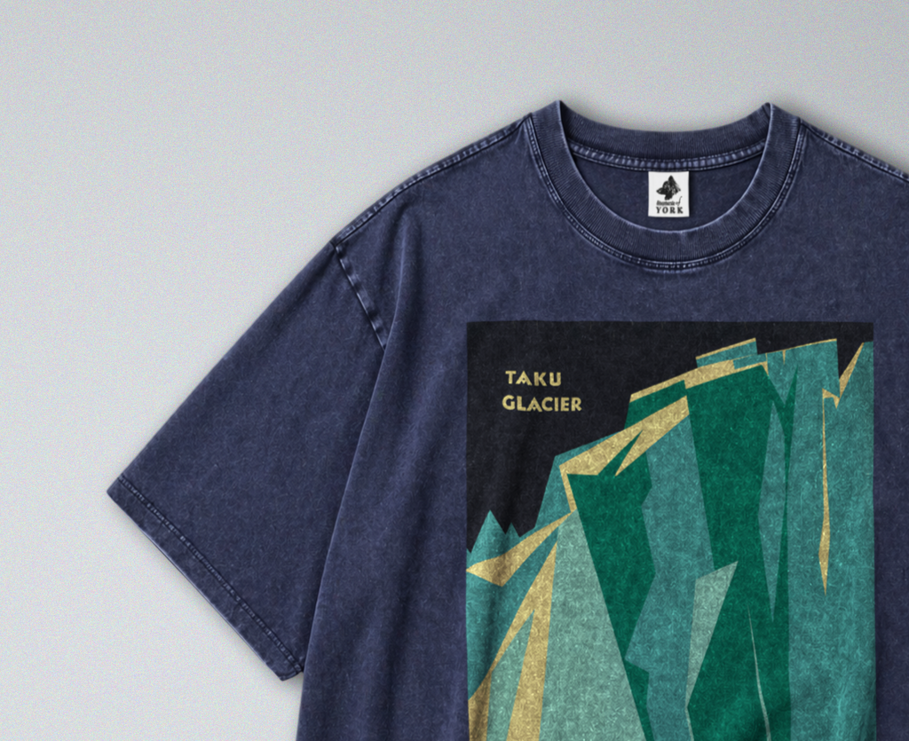 Oversized Snow Washed Cotton Tee - Alaskan Glaciers and Ocean Liner Print