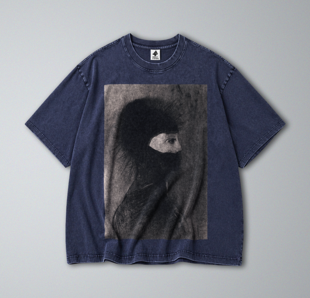 Oversized Snow Washed Cotton Tee - Nightmarish Odilon Redon Print
