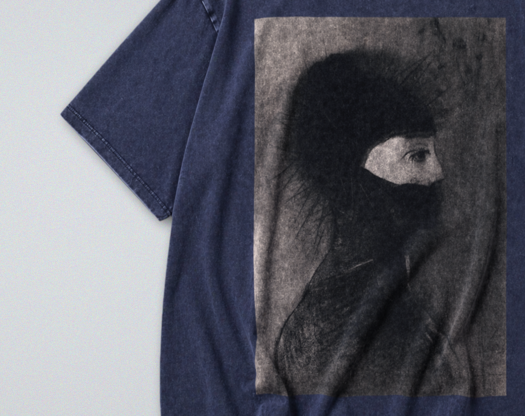 Oversized Snow Washed Cotton Tee - Nightmarish Odilon Redon Print