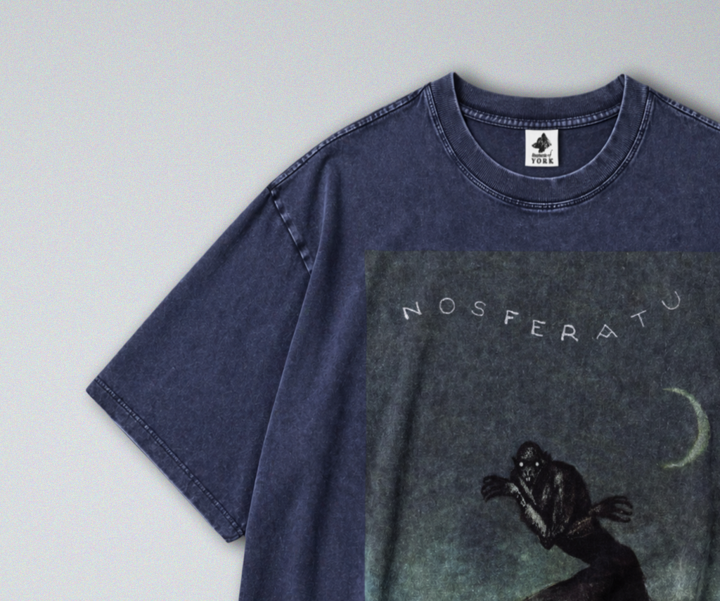 Oversized Snow Washed Cotton Tee - 1920s Nosferatu Movie Poster Print