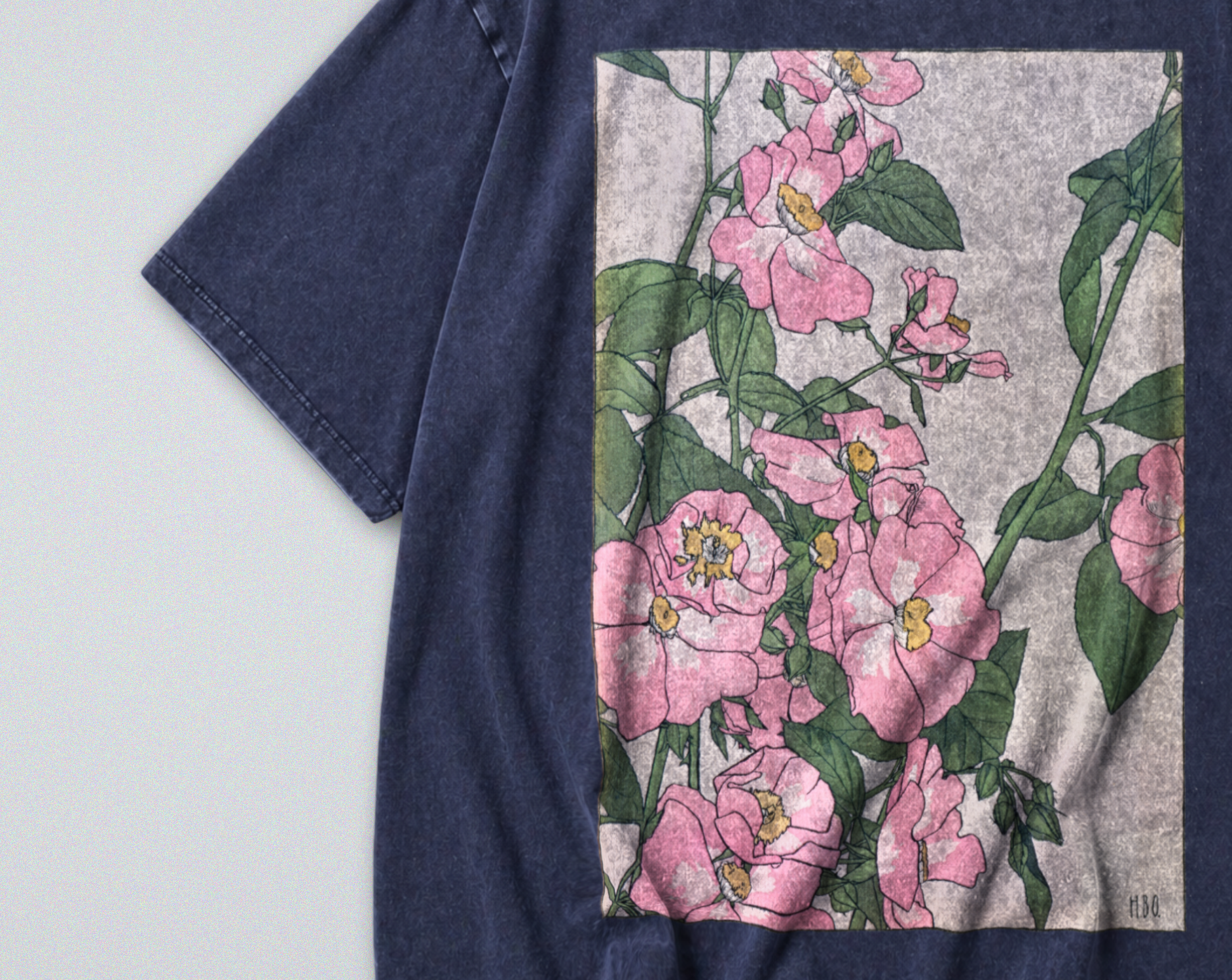 Oversized Snow Washed Cotton Tee - Vibrant Prairie Rose Print