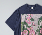 Oversized Snow Washed Cotton Tee - Vibrant Prairie Rose Print